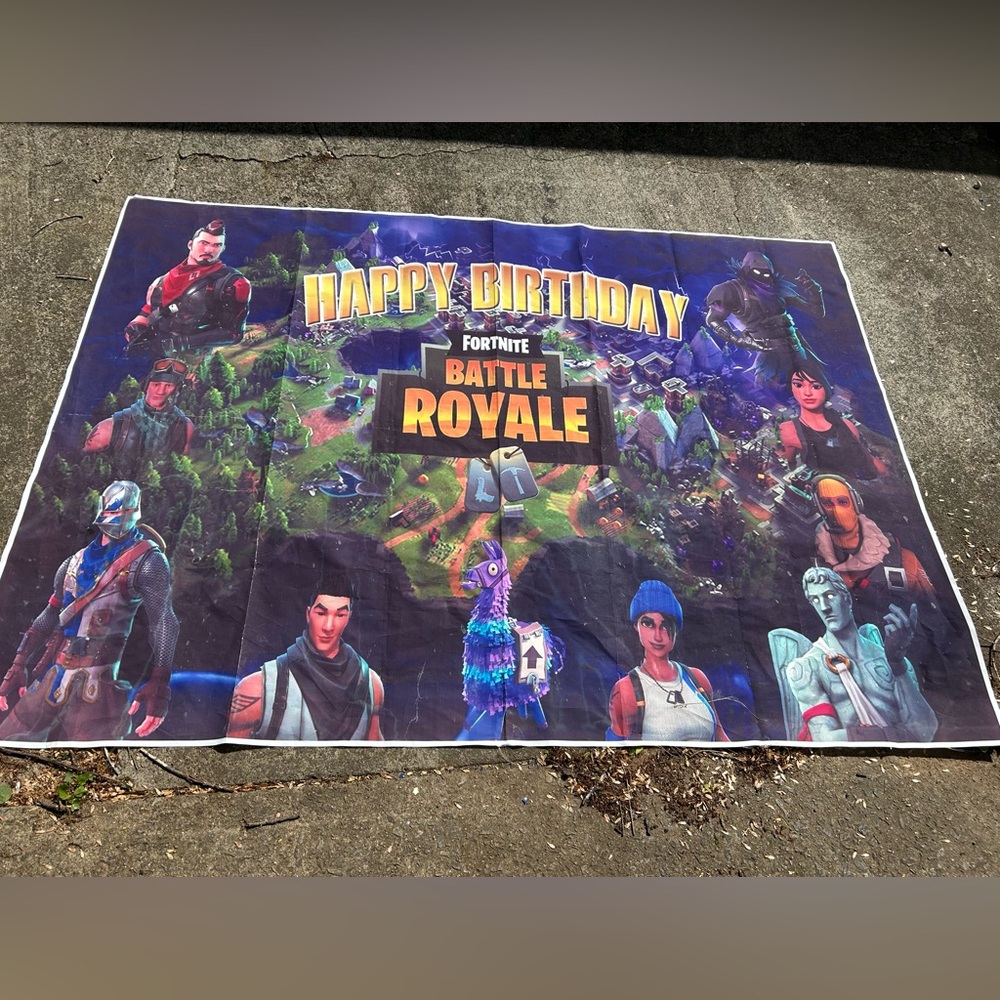 Fortnite Battle Royale Happy birthday background, 4 ft x 3 ft, & 5 x 7